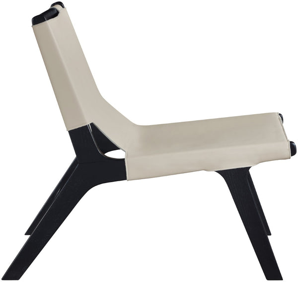 Meridian Furniture Rawlins Sling Accent Chair Vegan Leather Seat Ash Wood Frame Mid-century Modern Lounge Beige Style B 33005Beige-C