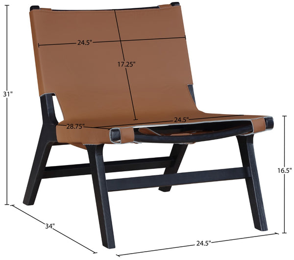 Meridian Furniture Rawlins Sling Accent Chair Vegan Leather Seat Ash Wood Frame Mid-century Modern Lounge Cognac Style B 33005Cognac-C