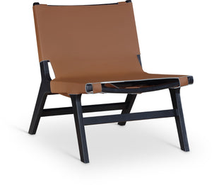 Meridian Furniture Rawlins Sling Accent Chair Vegan Leather Seat Ash Wood Frame Mid-century Modern Lounge Cognac Style B 33005Cognac-C