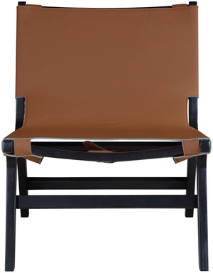 Meridian Furniture Rawlins Sling Accent Chair Vegan Leather Seat Ash Wood Frame Mid-century Modern Lounge Cognac Style B 33005Cognac-C