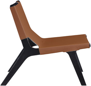 Meridian Furniture Rawlins Sling Accent Chair Vegan Leather Seat Ash Wood Frame Mid-century Modern Lounge Cognac Style B 33005Cognac-C