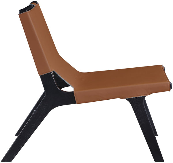 Meridian Furniture Rawlins Sling Accent Chair Vegan Leather Seat Ash Wood Frame Mid-century Modern Lounge Cognac Style B 33005Cognac-C