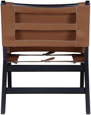 Meridian Furniture Rawlins Sling Accent Chair Vegan Leather Seat Ash Wood Frame Mid-century Modern Lounge Cognac Style B 33005Cognac-C