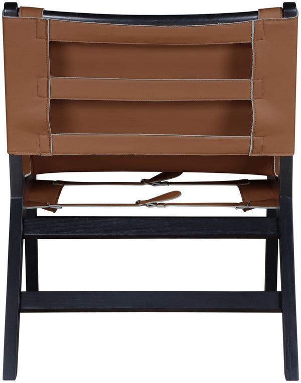 Meridian Furniture Rawlins Sling Accent Chair Vegan Leather Seat Ash Wood Frame Mid-century Modern Lounge Cognac Style B 33005Cognac-C