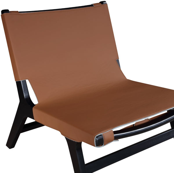 Meridian Furniture Rawlins Sling Accent Chair Vegan Leather Seat Ash Wood Frame Mid-century Modern Lounge Cognac Style B 33005Cognac-C