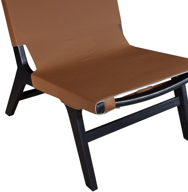 Meridian Furniture Rawlins Sling Accent Chair Vegan Leather Seat Ash Wood Frame Mid-century Modern Lounge Cognac Style B 33005Cognac-C