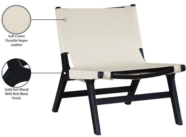 Meridian Furniture Rawlins Sling Accent Chair Vegan Leather Seat Ash Wood Frame Mid-century Modern Lounge Cream Style B 33005Cream-C