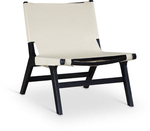 Meridian Furniture Rawlins Sling Accent Chair Vegan Leather Seat Ash Wood Frame Mid-century Modern Lounge Cream Style B 33005Cream-C