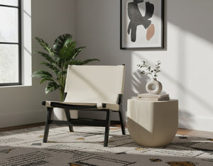 Meridian Furniture Rawlins Sling Accent Chair Vegan Leather Seat Ash Wood Frame Mid-century Modern Lounge Cream Style B 33005Cream-C