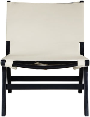 Meridian Furniture Rawlins Sling Accent Chair Vegan Leather Seat Ash Wood Frame Mid-century Modern Lounge Cream Style B 33005Cream-C