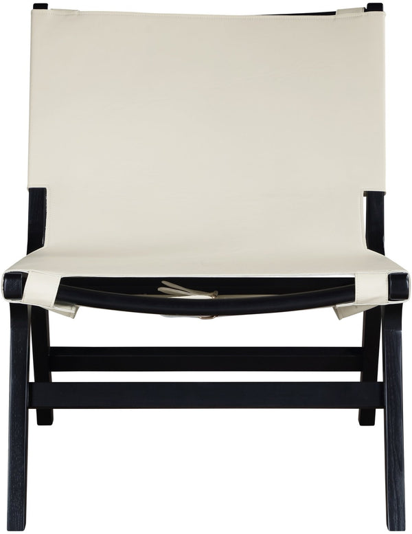 Meridian Furniture Rawlins Sling Accent Chair Vegan Leather Seat Ash Wood Frame Mid-century Modern Lounge Cream Style B 33005Cream-C