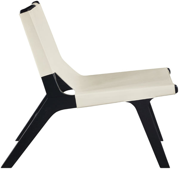 Meridian Furniture Rawlins Sling Accent Chair Vegan Leather Seat Ash Wood Frame Mid-century Modern Lounge Cream Style B 33005Cream-C