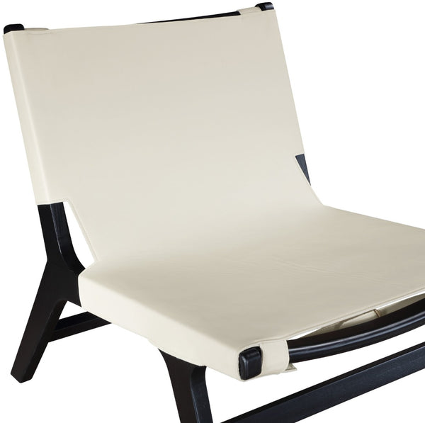 Meridian Furniture Rawlins Sling Accent Chair Vegan Leather Seat Ash Wood Frame Mid-century Modern Lounge Cream Style B 33005Cream-C