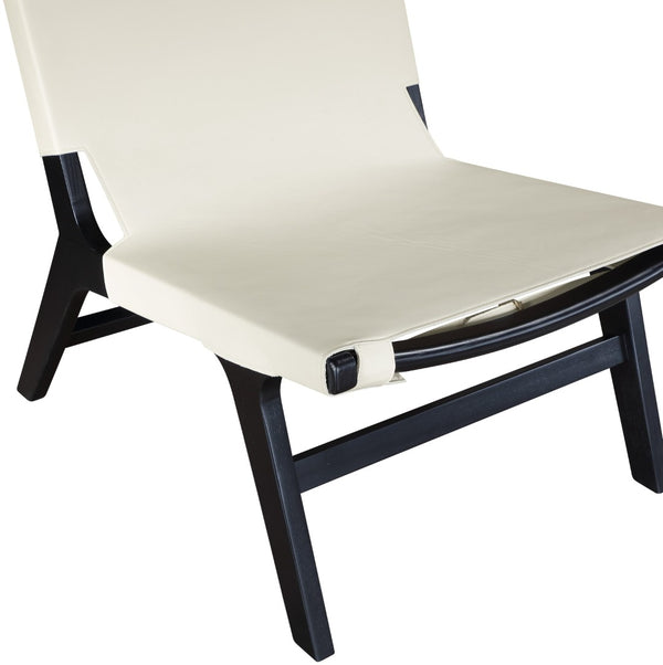 Meridian Furniture Rawlins Sling Accent Chair Vegan Leather Seat Ash Wood Frame Mid-century Modern Lounge Cream Style B 33005Cream-C