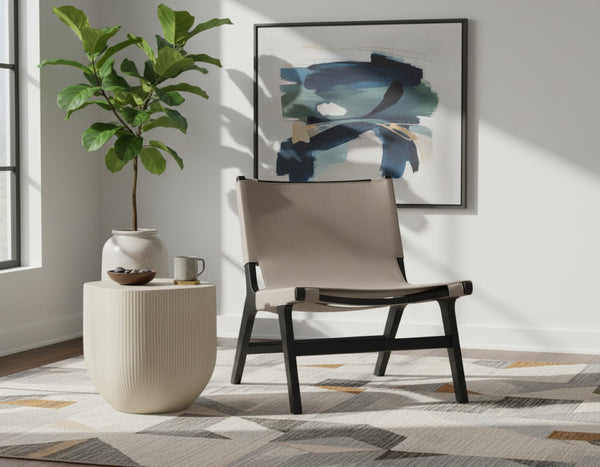 Meridian Furniture Rawlins Sling Accent Chair Vegan Leather Seat Ash Wood Frame Mid-century Modern Lounge Taupe Style B 33005Taupe-C
