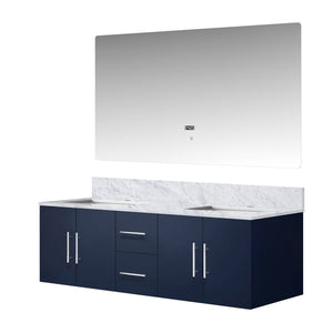 English Elm Navy Double Bath Vanity With Carrara Marble Top, Led Mirror & Ample Storage For Modern Bathrooms B2731S00669