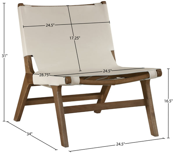 Meridian Furniture Rawlins Sling Accent Chair Vegan Leather Seat Ash Wood Frame Mid-century Modern Lounge Beige Style C 33006Beige-C