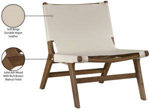 Meridian Furniture Rawlins Sling Accent Chair Vegan Leather Seat Ash Wood Frame Mid-century Modern Lounge Beige Style C 33006Beige-C