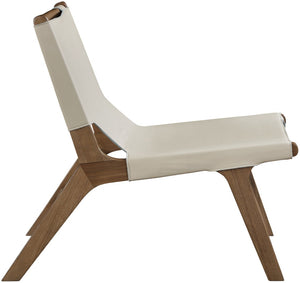 Meridian Furniture Rawlins Sling Accent Chair Vegan Leather Seat Ash Wood Frame Mid-century Modern Lounge Beige Style C 33006Beige-C
