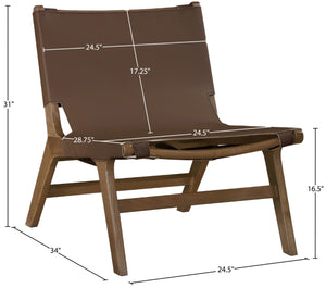 Meridian Furniture Rawlins Sling Accent Chair Vegan Leather Seat Ash Wood Frame Mid-century Modern Lounge Brown Style C 33006Brown-C