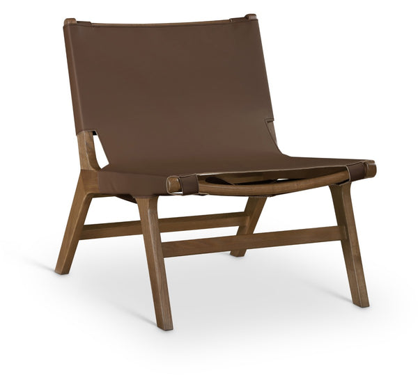Meridian Furniture Rawlins Sling Accent Chair Vegan Leather Seat Ash Wood Frame Mid-century Modern Lounge Brown Style C 33006Brown-C