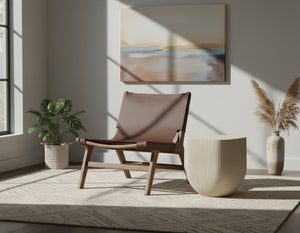 Meridian Furniture Rawlins Sling Accent Chair Vegan Leather Seat Ash Wood Frame Mid-century Modern Lounge Brown Style C 33006Brown-C