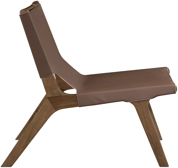 Meridian Furniture Rawlins Sling Accent Chair Vegan Leather Seat Ash Wood Frame Mid-century Modern Lounge Brown Style C 33006Brown-C