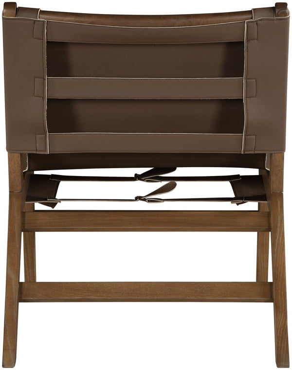 Meridian Furniture Rawlins Sling Accent Chair Vegan Leather Seat Ash Wood Frame Mid-century Modern Lounge Brown Style C 33006Brown-C