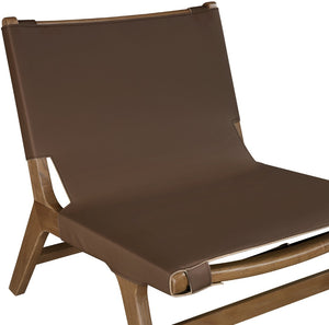 Meridian Furniture Rawlins Sling Accent Chair Vegan Leather Seat Ash Wood Frame Mid-century Modern Lounge Brown Style C 33006Brown-C