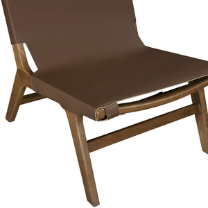 Meridian Furniture Rawlins Sling Accent Chair Vegan Leather Seat Ash Wood Frame Mid-century Modern Lounge Brown Style C 33006Brown-C