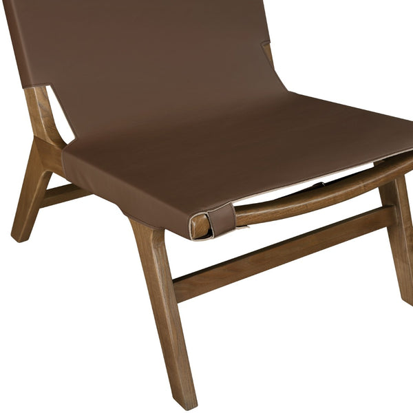 Meridian Furniture Rawlins Sling Accent Chair Vegan Leather Seat Ash Wood Frame Mid-century Modern Lounge Brown Style C 33006Brown-C