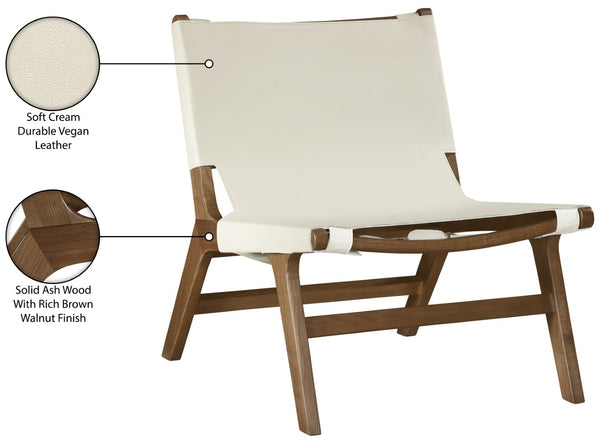 Meridian Furniture Rawlins Sling Accent Chair Vegan Leather Seat Ash Wood Frame Mid-century Modern Lounge Cream Style C 33006Cream-C