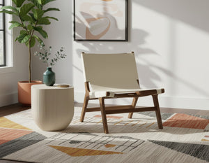 Meridian Furniture Rawlins Sling Accent Chair Vegan Leather Seat Ash Wood Frame Mid-century Modern Lounge Cream Style C 33006Cream-C