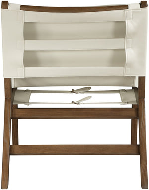 Meridian Furniture Rawlins Sling Accent Chair Vegan Leather Seat Ash Wood Frame Mid-century Modern Lounge Cream Style C 33006Cream-C