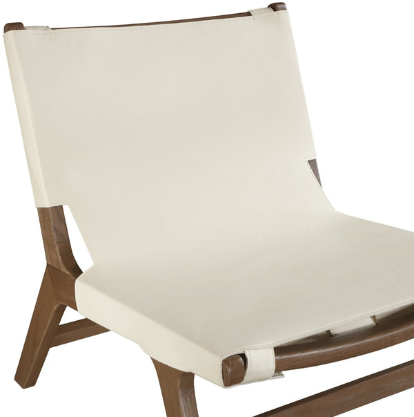 Meridian Furniture Rawlins Sling Accent Chair Vegan Leather Seat Ash Wood Frame Mid-century Modern Lounge Cream Style C 33006Cream-C