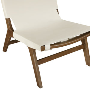 Meridian Furniture Rawlins Sling Accent Chair Vegan Leather Seat Ash Wood Frame Mid-century Modern Lounge Cream Style C 33006Cream-C