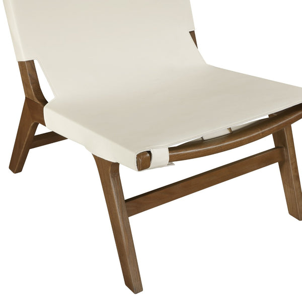 Meridian Furniture Rawlins Sling Accent Chair Vegan Leather Seat Ash Wood Frame Mid-century Modern Lounge Cream Style C 33006Cream-C