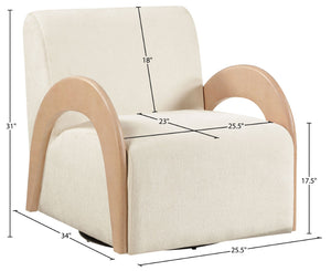 Meridian Furniture Neria Chenille Swivel Accent Chair with Walnut Arms Mid-century Style for Living Room Decor Cream - A 33007Cream