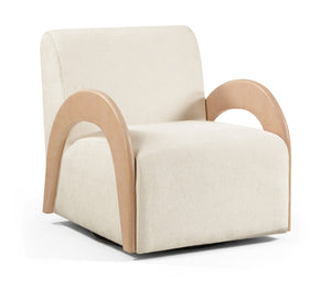 Meridian Furniture Neria Chenille Swivel Accent Chair with Walnut Arms Mid-century Style for Living Room Decor Cream - A 33007Cream