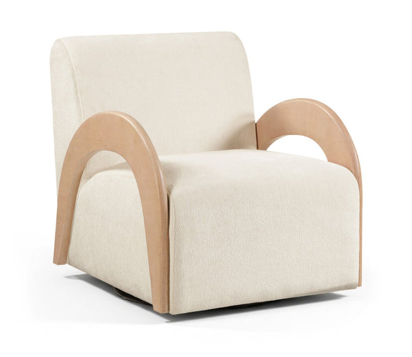 Meridian Furniture Neria Chenille Swivel Accent Chair with Walnut Arms Mid-century Style for Living Room Decor Cream - A 33007Cream