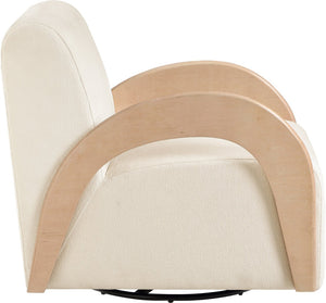 Meridian Furniture Neria Chenille Swivel Accent Chair with Walnut Arms Mid-century Style for Living Room Decor Cream - A 33007Cream