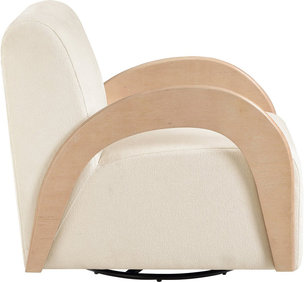 Meridian Furniture Neria Chenille Swivel Accent Chair with Walnut Arms Mid-century Style for Living Room Decor Cream - A 33007Cream