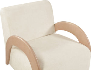 Meridian Furniture Neria Chenille Swivel Accent Chair with Walnut Arms Mid-century Style for Living Room Decor Cream - A 33007Cream