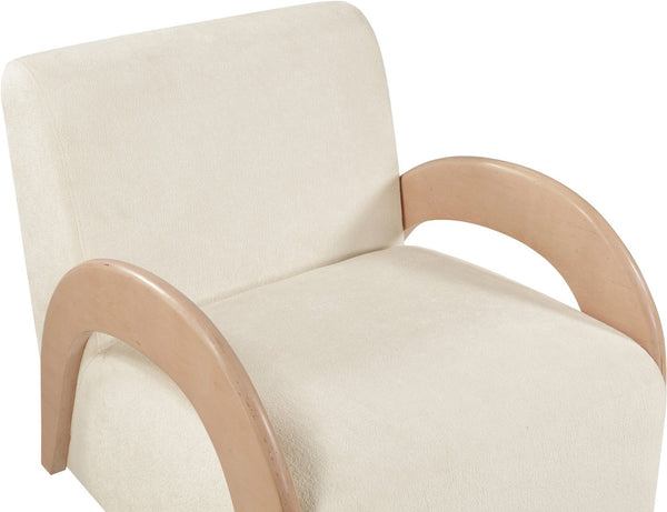 Meridian Furniture Neria Chenille Swivel Accent Chair with Walnut Arms Mid-century Style for Living Room Decor Cream - A 33007Cream