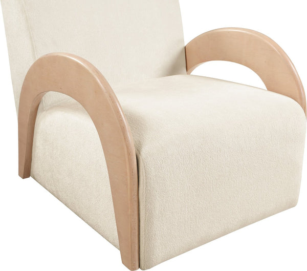 Meridian Furniture Neria Chenille Swivel Accent Chair with Walnut Arms Mid-century Style for Living Room Decor Cream - A 33007Cream