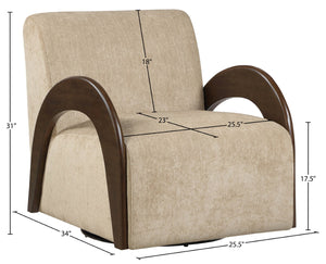 Meridian Furniture Neria Chenille Swivel Accent Chair with Walnut Arms Mid-century Style for Living Room Decor Beige 33008Beige