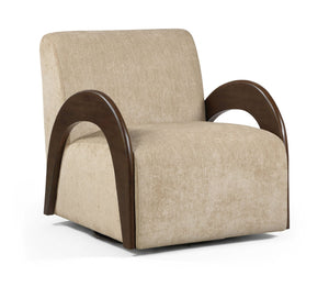 Meridian Furniture Neria Chenille Swivel Accent Chair with Walnut Arms Mid-century Style for Living Room Decor Beige 33008Beige