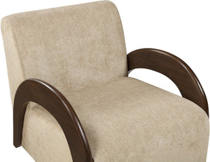 Meridian Furniture Neria Chenille Swivel Accent Chair with Walnut Arms Mid-century Style for Living Room Decor Beige 33008Beige