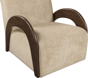 Meridian Furniture Neria Chenille Swivel Accent Chair with Walnut Arms Mid-century Style for Living Room Decor Beige 33008Beige