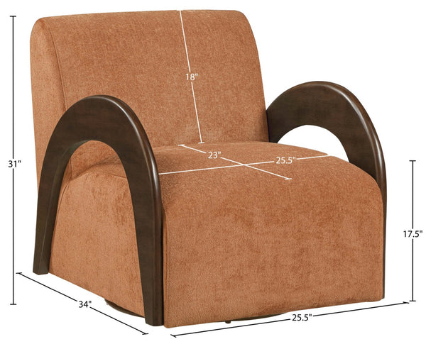 Meridian Furniture Neria Chenille Swivel Accent Chair with Walnut Arms Mid-century Style for Living Room Decor Cognac 33008Cognac